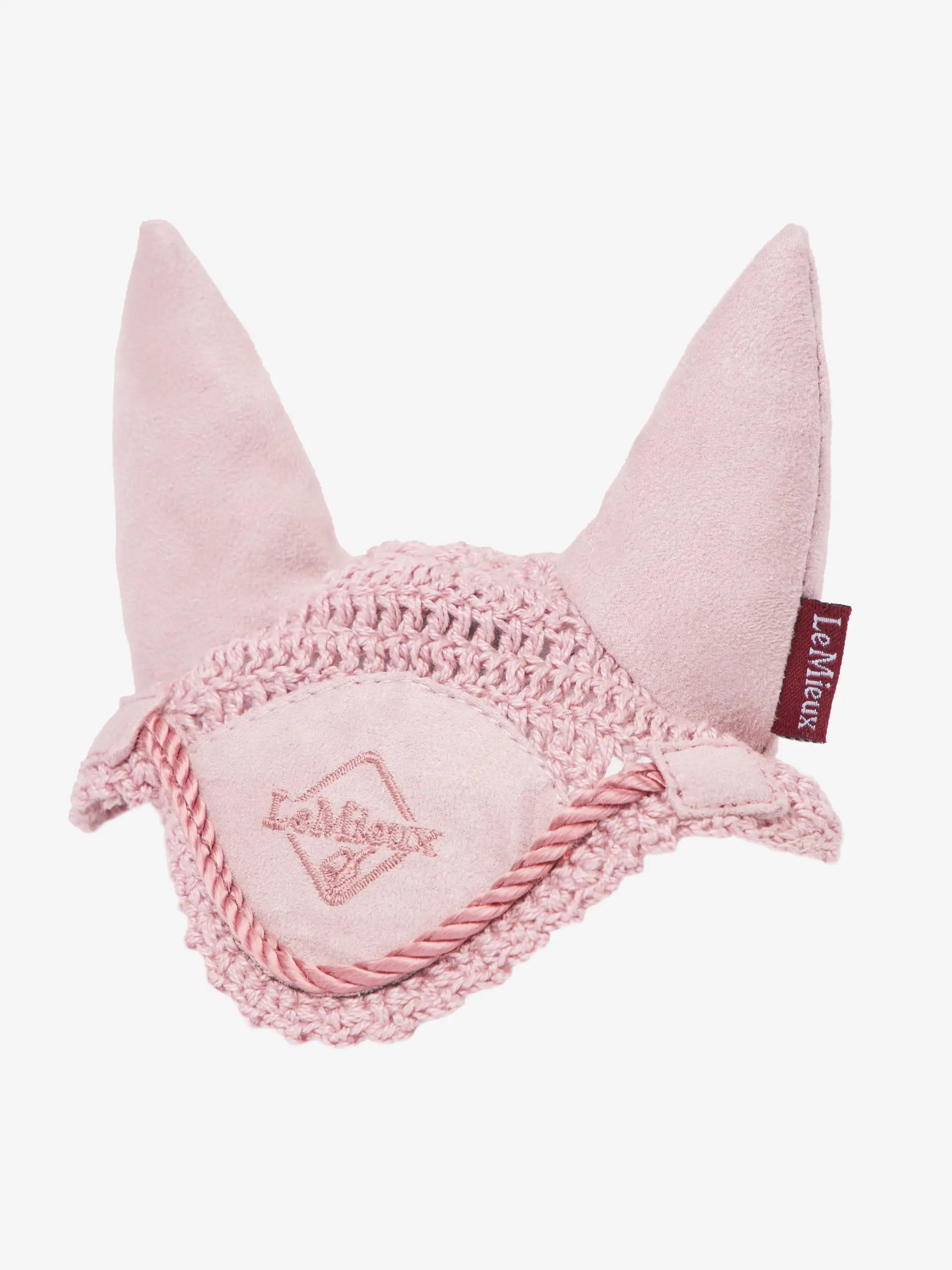 LeMieux Toy Pony Fly Hood Blossom | Equiflair - Miniature Horse Ear Net Crochet with Suede Ears & Braiding Detail