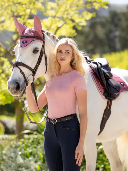 LeMieux Britney Seamless Short Sleeve Top in Blossom with White Horse - Stylish Riding Apparel
