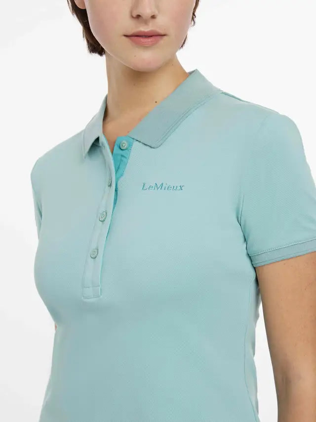LeMieux Classique Aqua Polo Shirt - Women's Equestrian Apparel, Quick-Dry Fabric, Slim Fit