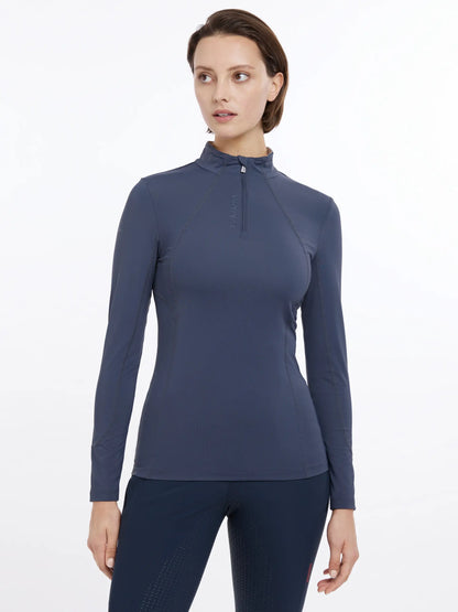LeMieux Base Layer Dusk Blue: Women's UV50+ Riding Top, Long Sleeve Quarter Zip - Equiflair