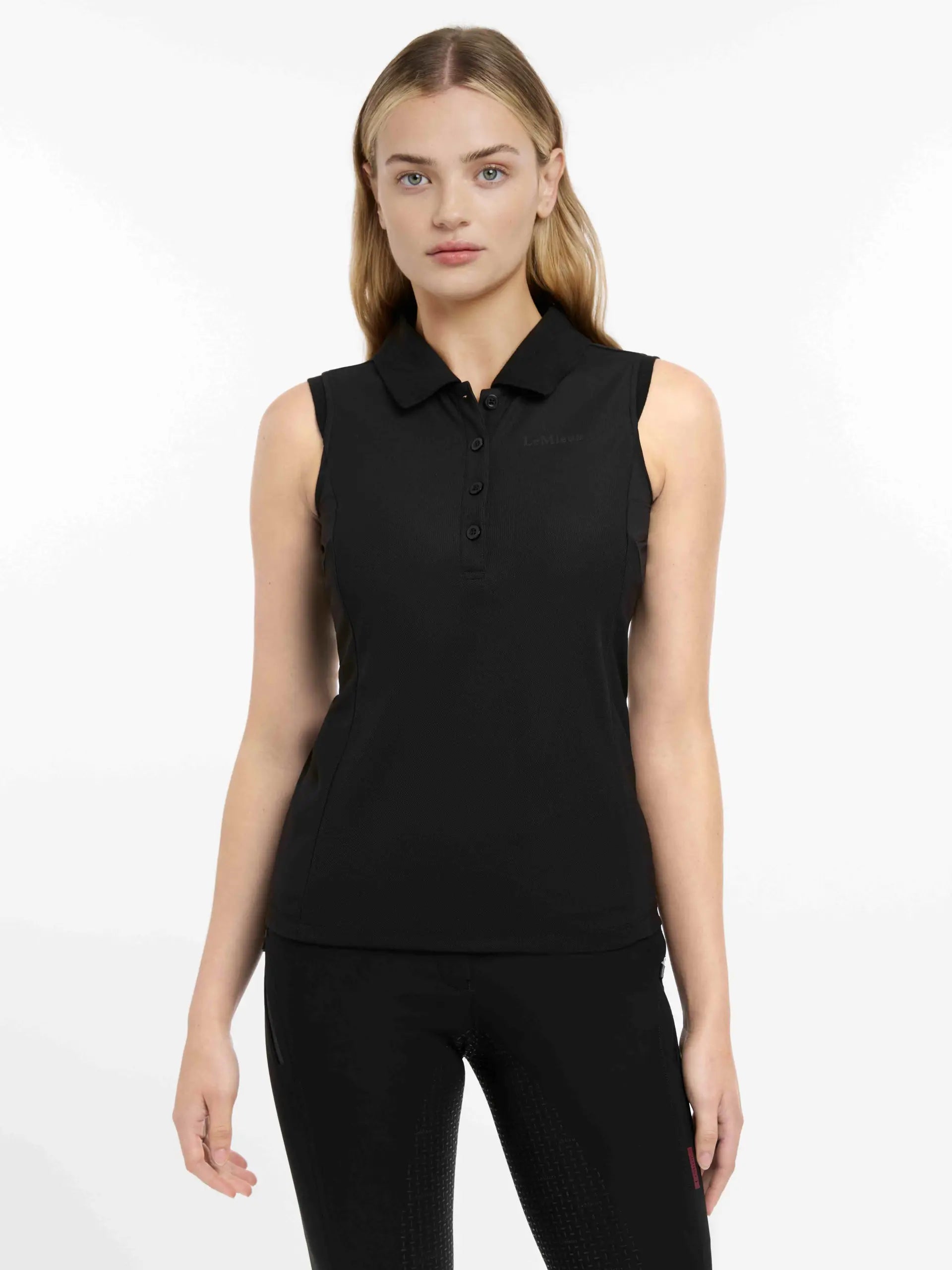 LEMIEUX MARISSA Sleeveless Polo Shirt - Black Women's Top, Sporty Sleeveless Polo Shirt, comfortable lightweight fabric, UV50+ protection