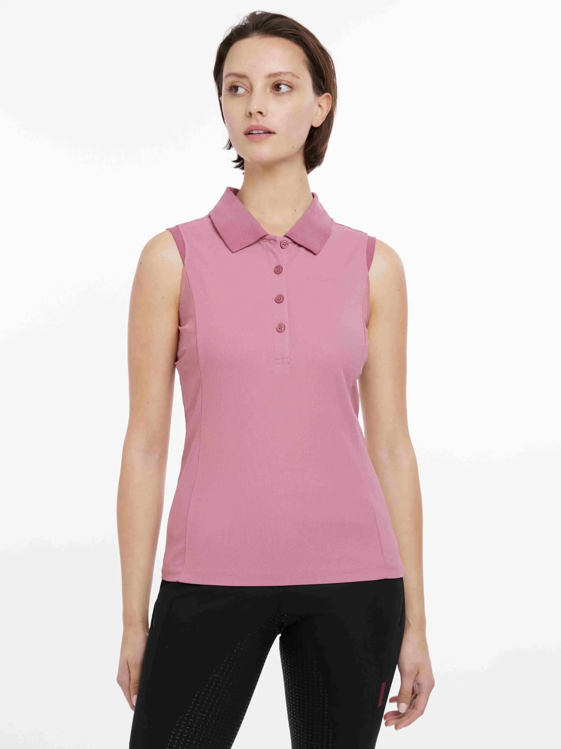 LEMIEUX Marissa Sleeveless Polo Peony: Woman in Stylish Pink Sleeveless Polo Shirt - Equiflair