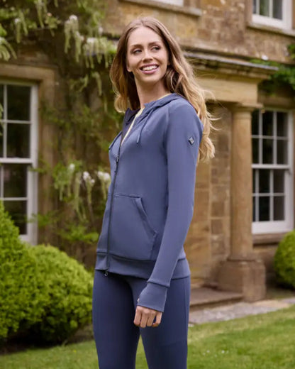 LeMieux Tabi Tech Dusk Blue Hoodie: Zip-up Technical Activewear for Women