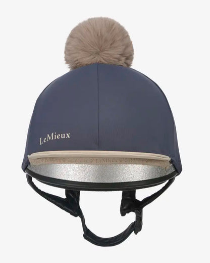 LeMieux Pom Hat Silk Dusk Almond: Equestrian Riding Helmet Cover with Faux Fur Pom Pom