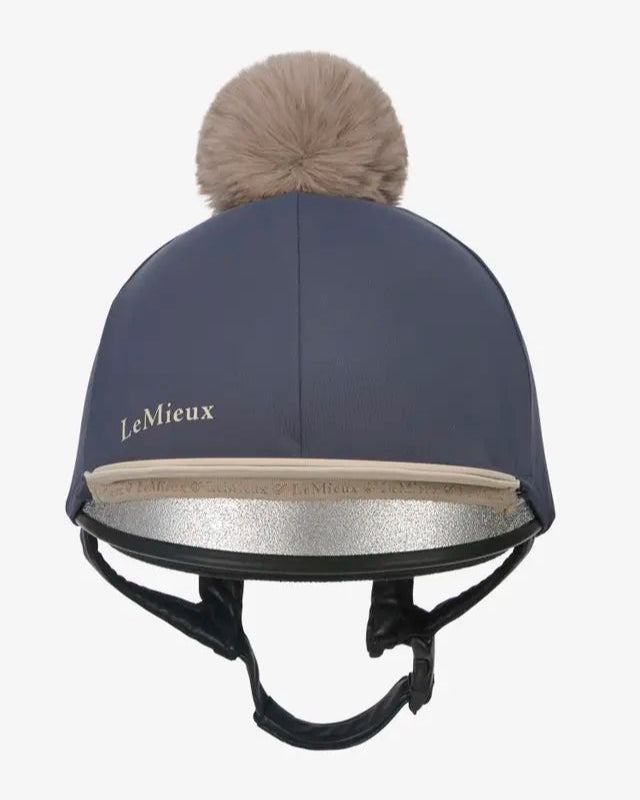 LeMieux Pom Hat Silk Dusk Almond: Equestrian Riding Helmet Cover with Faux Fur Pom Pom