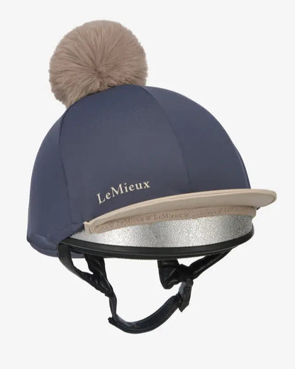 LeMieux Dusk/Almond Pom Hat Silk: Equestrian Riding Helmet Cover with Detachable Pom Pom