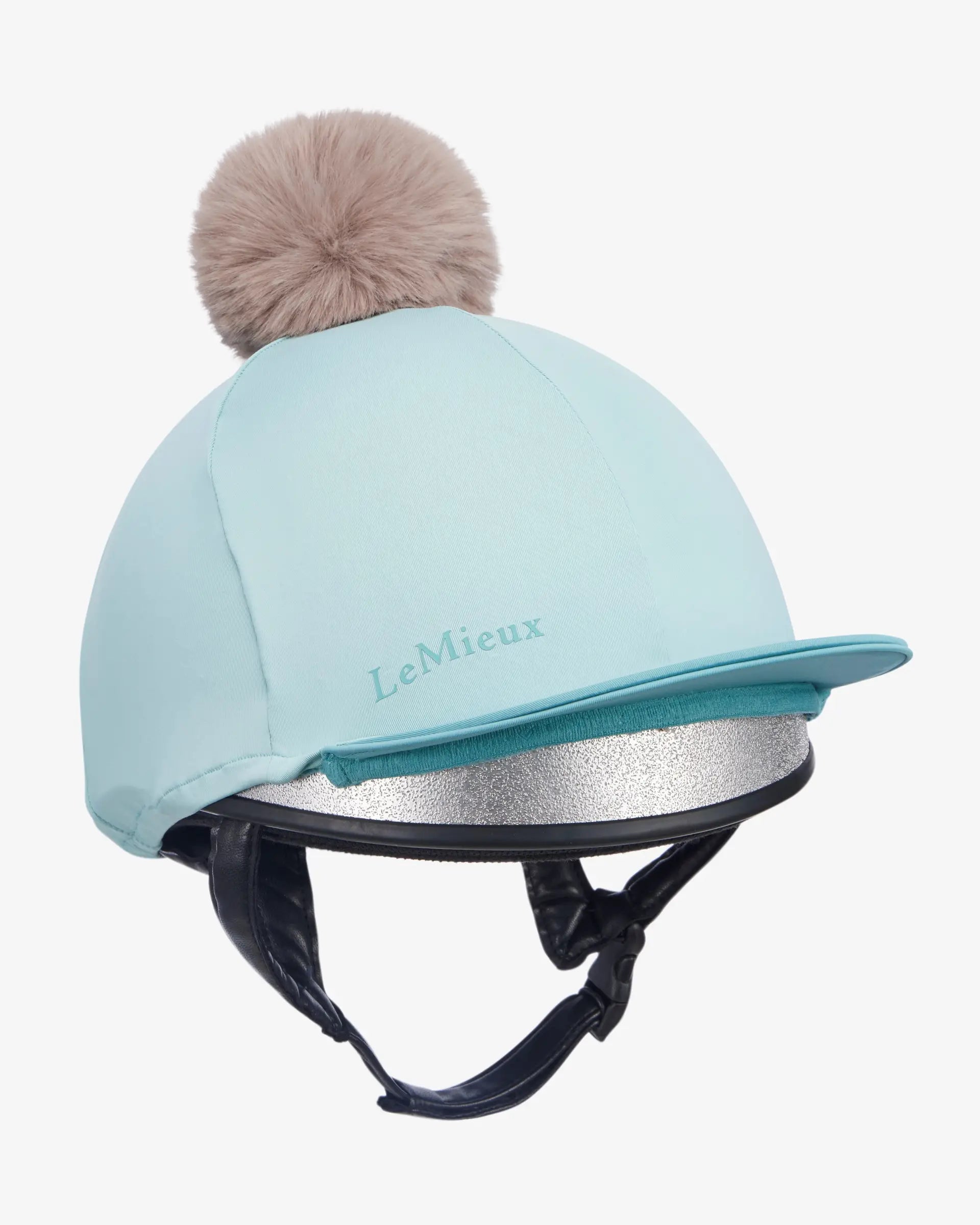 LeMieux Pom Hat Silk Aqua Lagoon Riding Helmet with Detachable Pom Pom