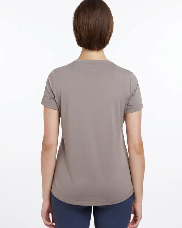 LEMIEUX SPORTS T-SHIRT PECAN Back View. Equestrian sports, relaxed fit, quick-drying T-shirt for women.