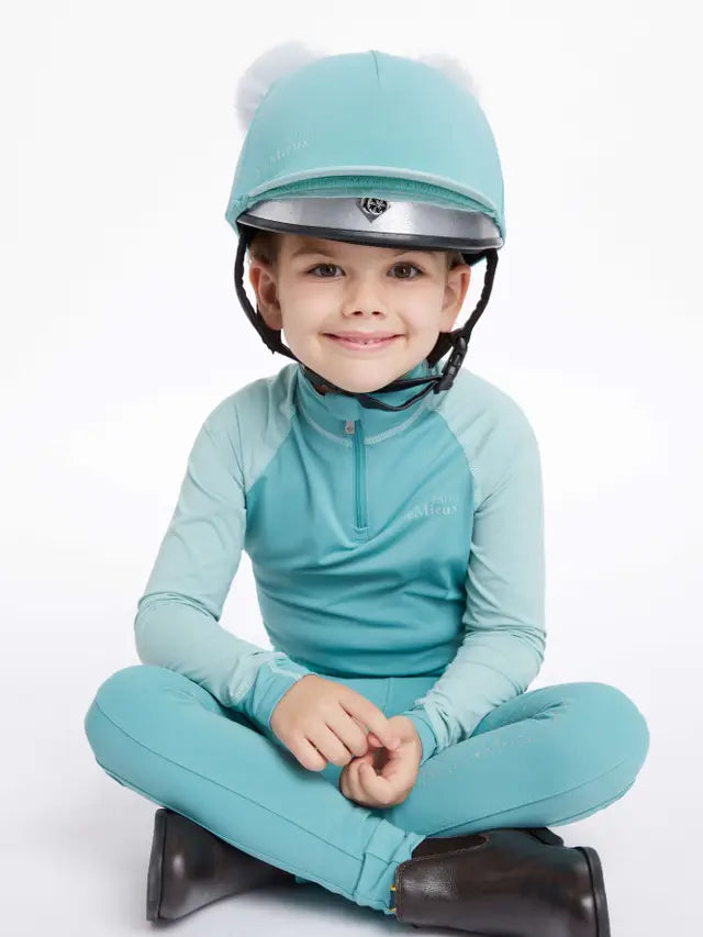 Lemieux Mini Double Pom Hat Silk Lagoon - Equestrian Riding Hat for Children