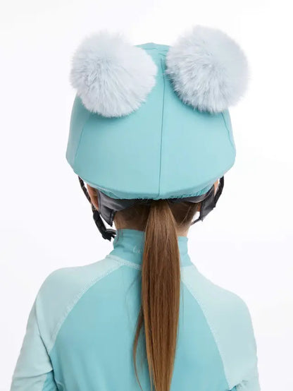Lemieux Mini Double Pom Hat Silk Lagoon - Equestrian Riding Helmet Cover with Detachable Faux Fur Poms