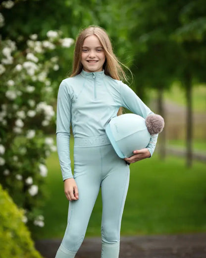 LeMieux Young Rider Lizzie Aqua Riding Leggings from Equiflair. Mesh detail, Technical riding apparel for kids.