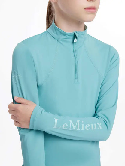 LeMieux Young Rider Lagoon Base Layer - Riding Apparel for Kids, Quarter Zip UV Protection, Sportswear Top
