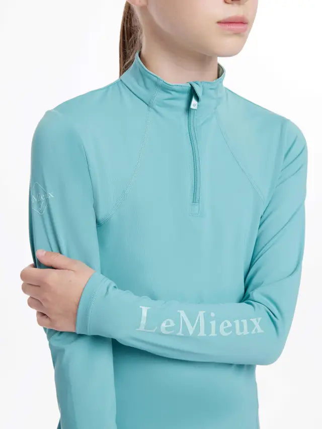 LeMieux Young Rider Lagoon Base Layer - Riding Apparel for Kids, Quarter Zip UV Protection, Sportswear Top