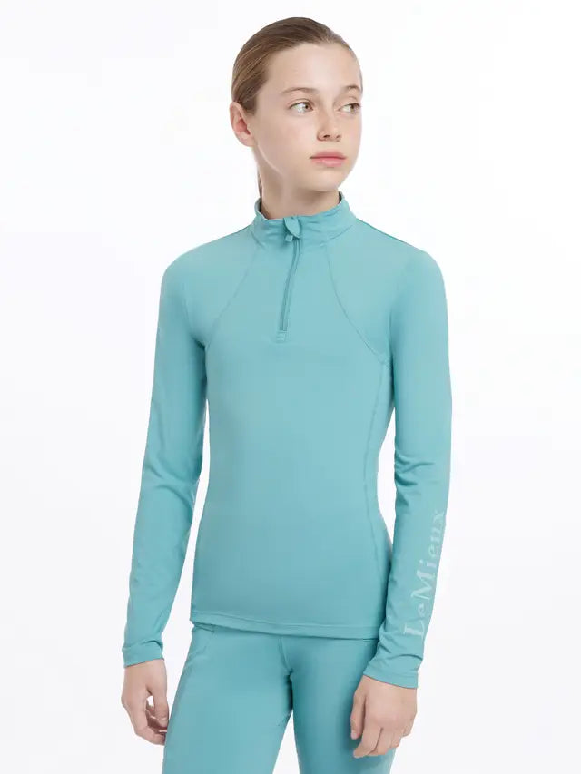 LeMieux Young Rider Lagoon Base Layer: Quarter Zip, Long Sleeve, UV50+ Protection, Comfortable Equestrian Apparel for Kids