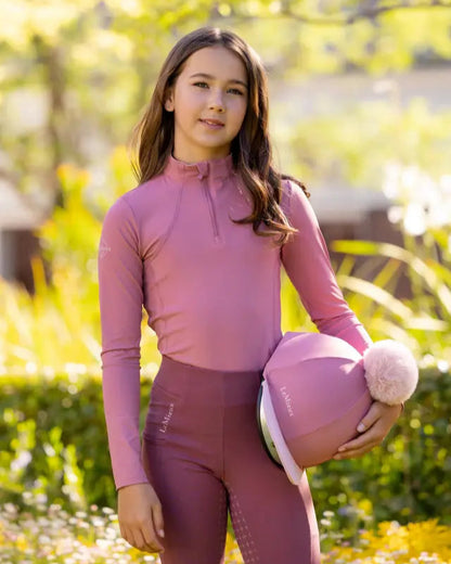 LeMieux Young Rider Base Layer - Peony Equestrian Apparel. UV50+ Technical Quarter Zip, Girl Rider