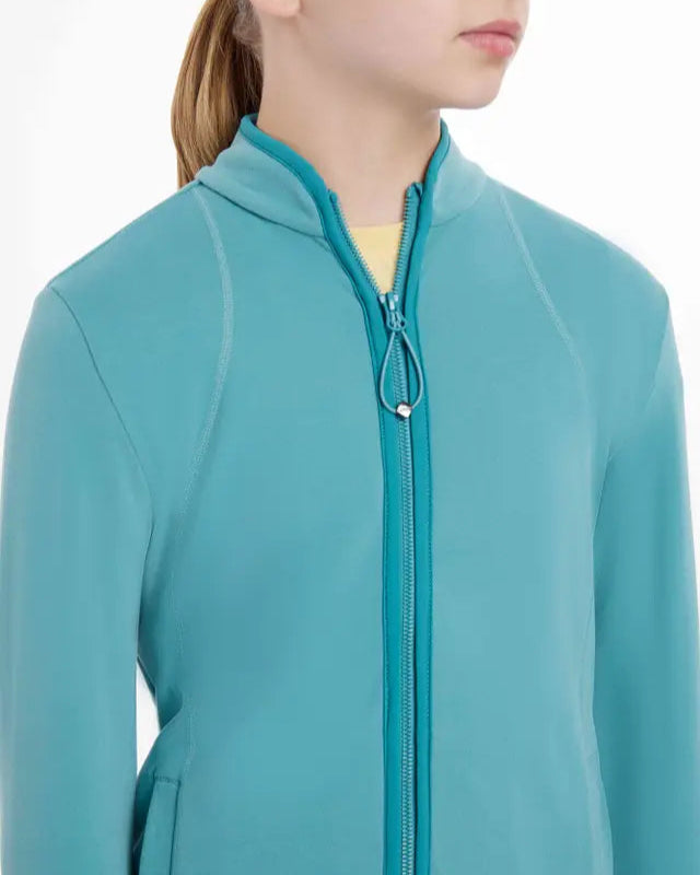Lemieux Young Rider Felicity Fleece Lagoon Zip Through Jacket for girls at Equiflair. Cozy mid-layer equestrian apparel.