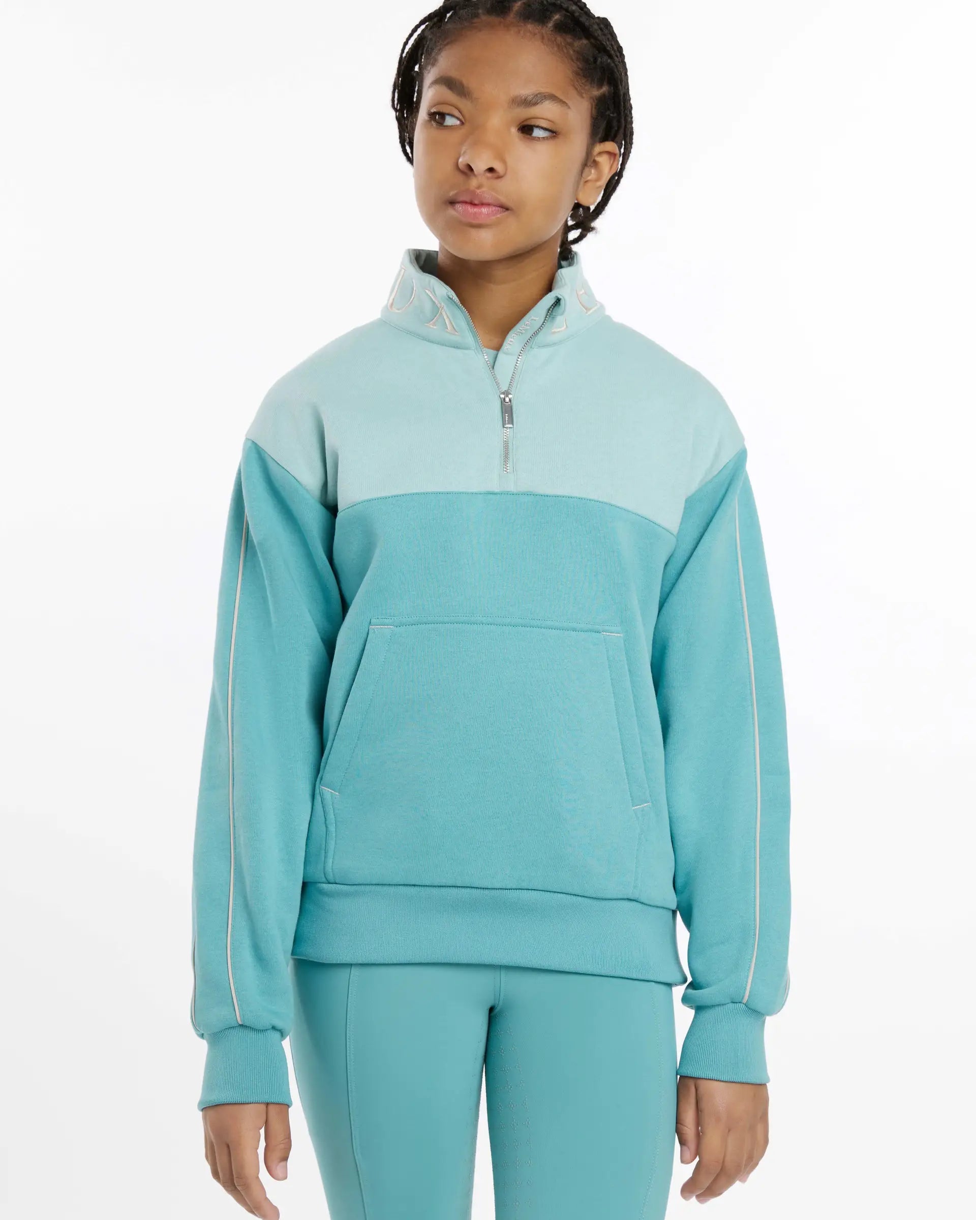 LeMieux Young Rider Kate Quarter Zip Sweatshirt in Lagoon Blue - Kids Equestrian Clothing
