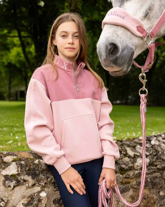 LeMieux Young Rider Quarter Zip Sweatshirt in Blossom with Horse