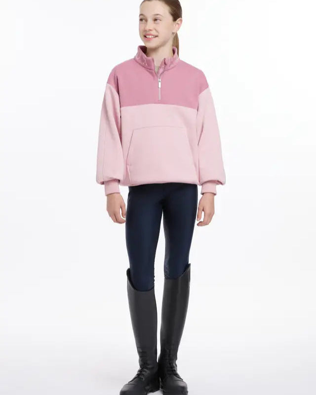 LeMieux Young Rider Kate Quarter Zip Sweatshirt in Blossom. Equestrian Apparel for Girls, Riding Top, Equiflair