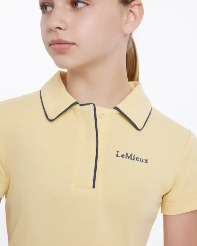 Lemieux Young Rider Polo Shirt Mimosa - Yellow Polo Shirt with Navy Trim for Equestrian Fashion - Equiflair