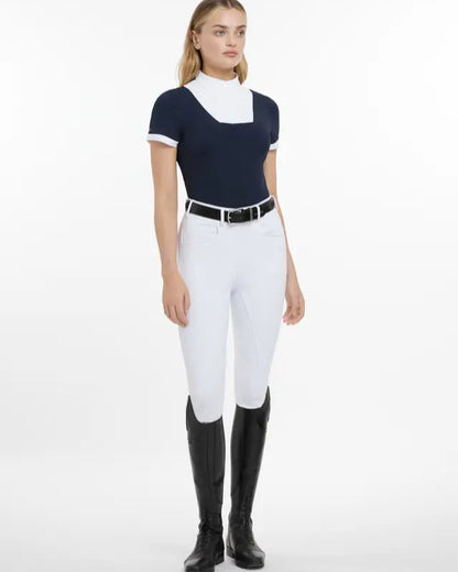 LeMieux Sophia Navy Show Shirt. Elegant short sleeve equestrian competition shirt for women. Shop now at Equiflair Saddlery!