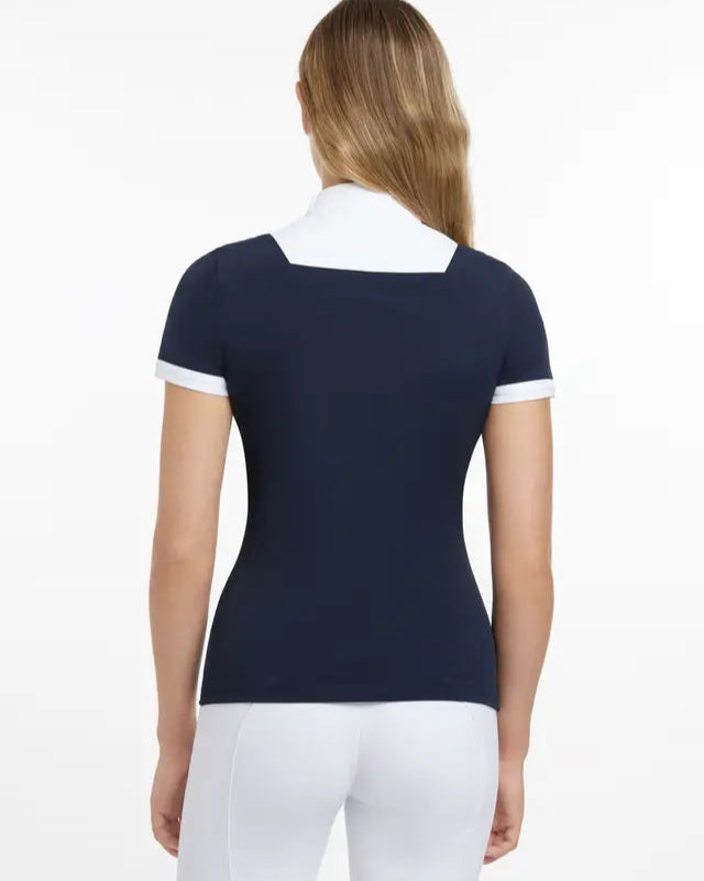 LeMieux Sophia Navy Short Sleeve Show Shirt: Equestrian Competition Apparel with Performance Fabric and Magnetic Collar