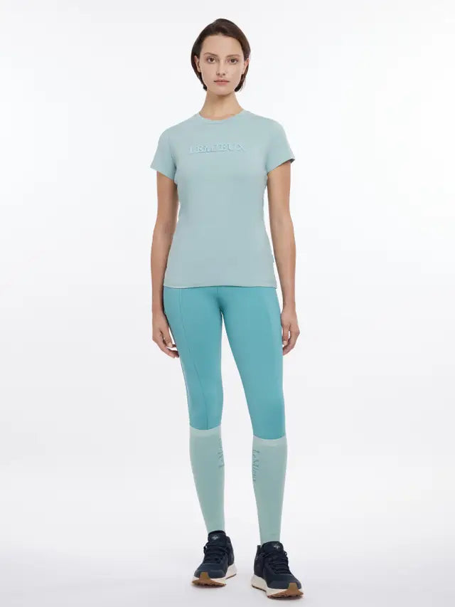 LEMIEUX CLASSIQUE T-SHIRT AQUA Equiflair: Women's Aqua Tee with Lemieux Logo, Sporty Style.
