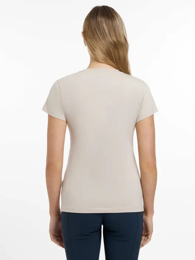 LEMIEUX Classique Stone T-Shirt back view. Woman's fitted tee, horse riding apparel, sweat-wicking, anti-odor technology.