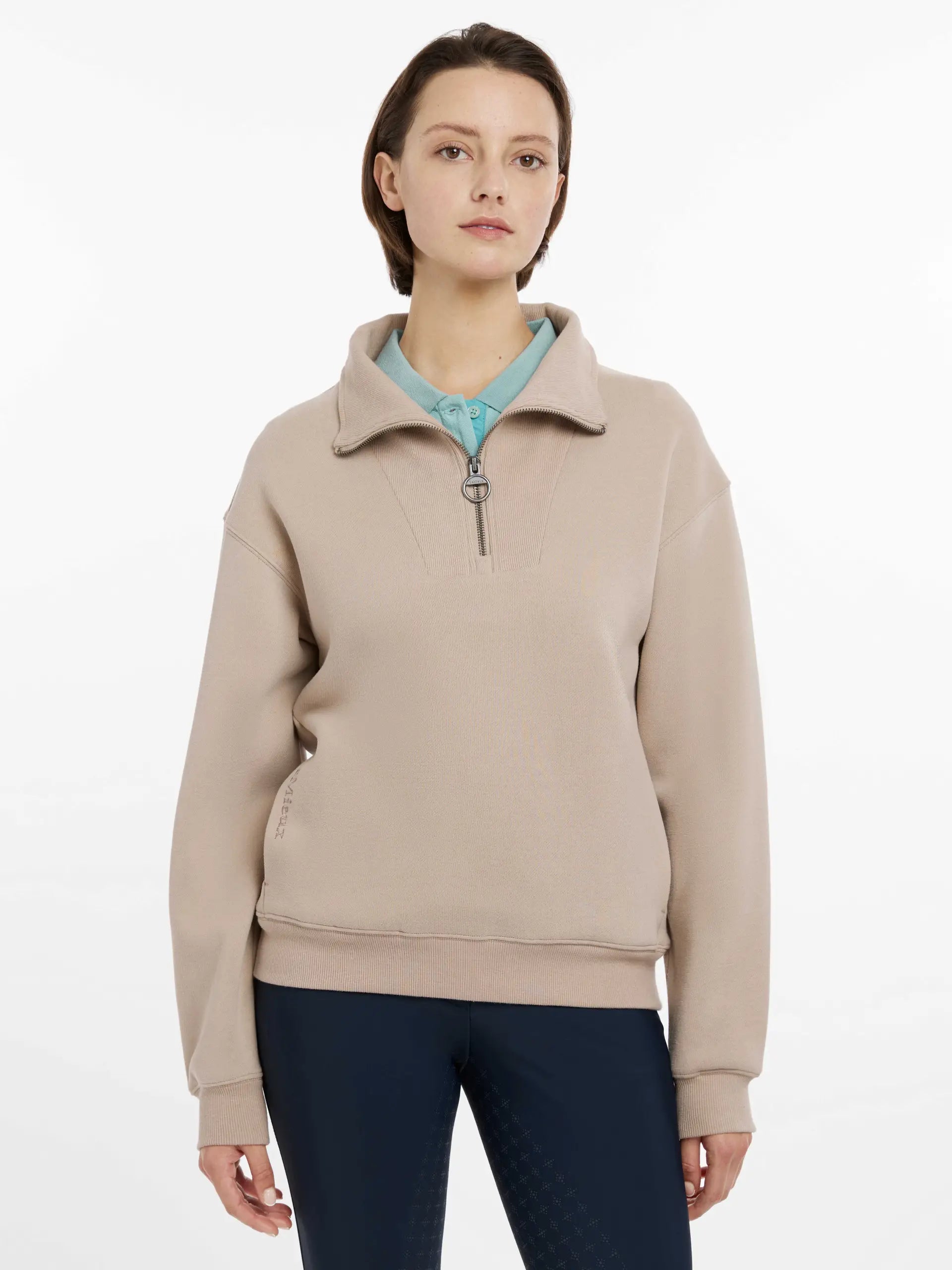 LeMieux Keira Quarter Neck Sweatshirt - Almond. Stylish and comfortable women's equestrian clothing by Equiflair.