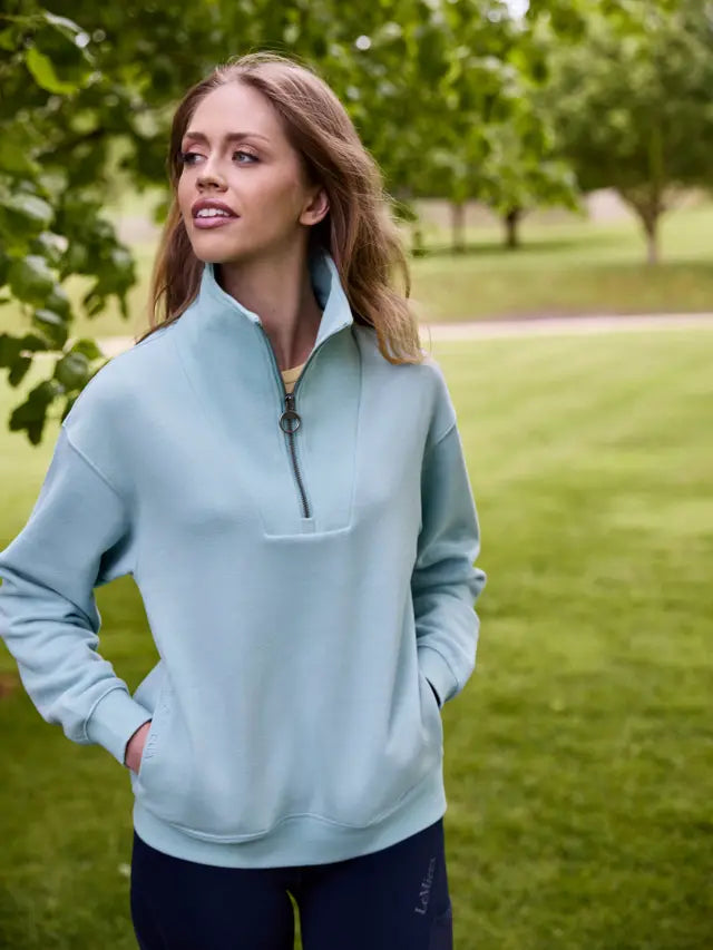 LeMieux Keira Quarter Zip Sweatshirt Aqua - Women's Equestrian Clothing - Relaxed Fit