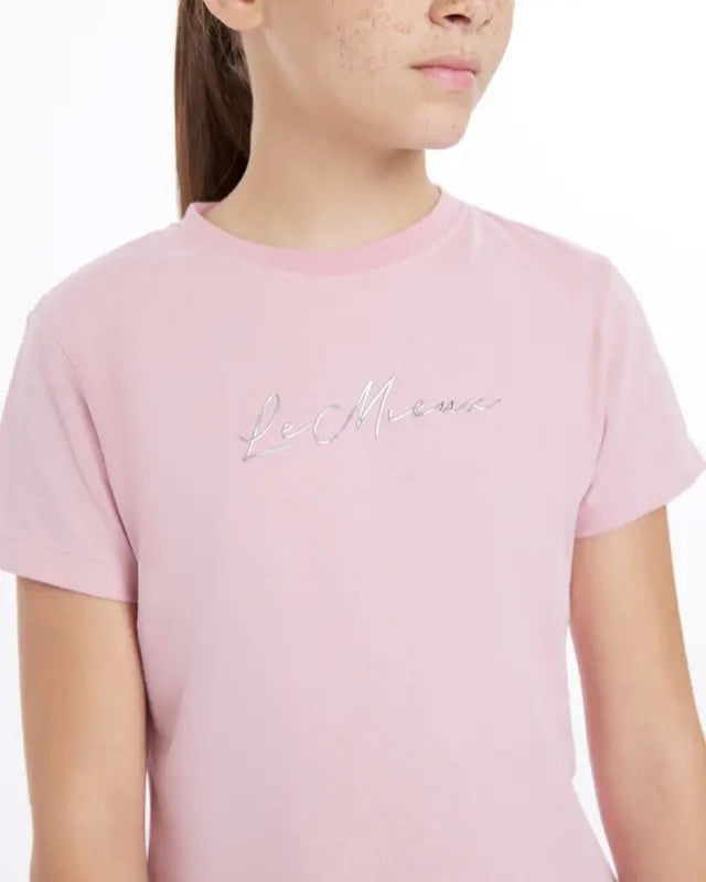 Lemieux Young Rider Arianna T-Shirt Blossom. Girl's pink tee with silver logo. Equiflair.