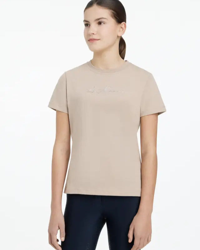 Lemieux Young Rider Arianna T-Shirt in Almond: Premium cotton tee with a stylish logo design.