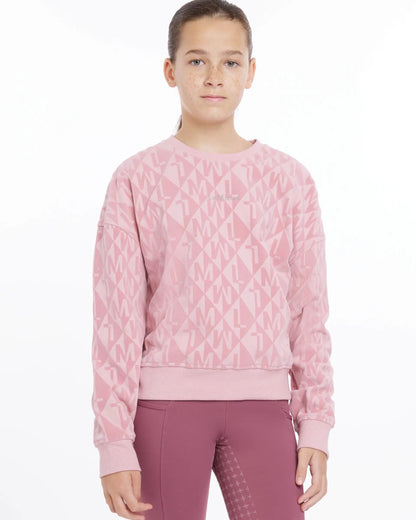 LeMieux Young Rider Clea Crew Sweat Blossom - Equiflair - Pink Monogram Sweater for Kids Equestrian Fashion