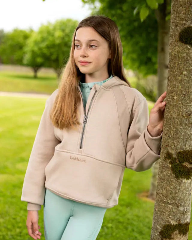 LEMIEUX Young Rider Harriet Pop Over Almond Hoodie - Equiflair Relaxed Fit Pullover