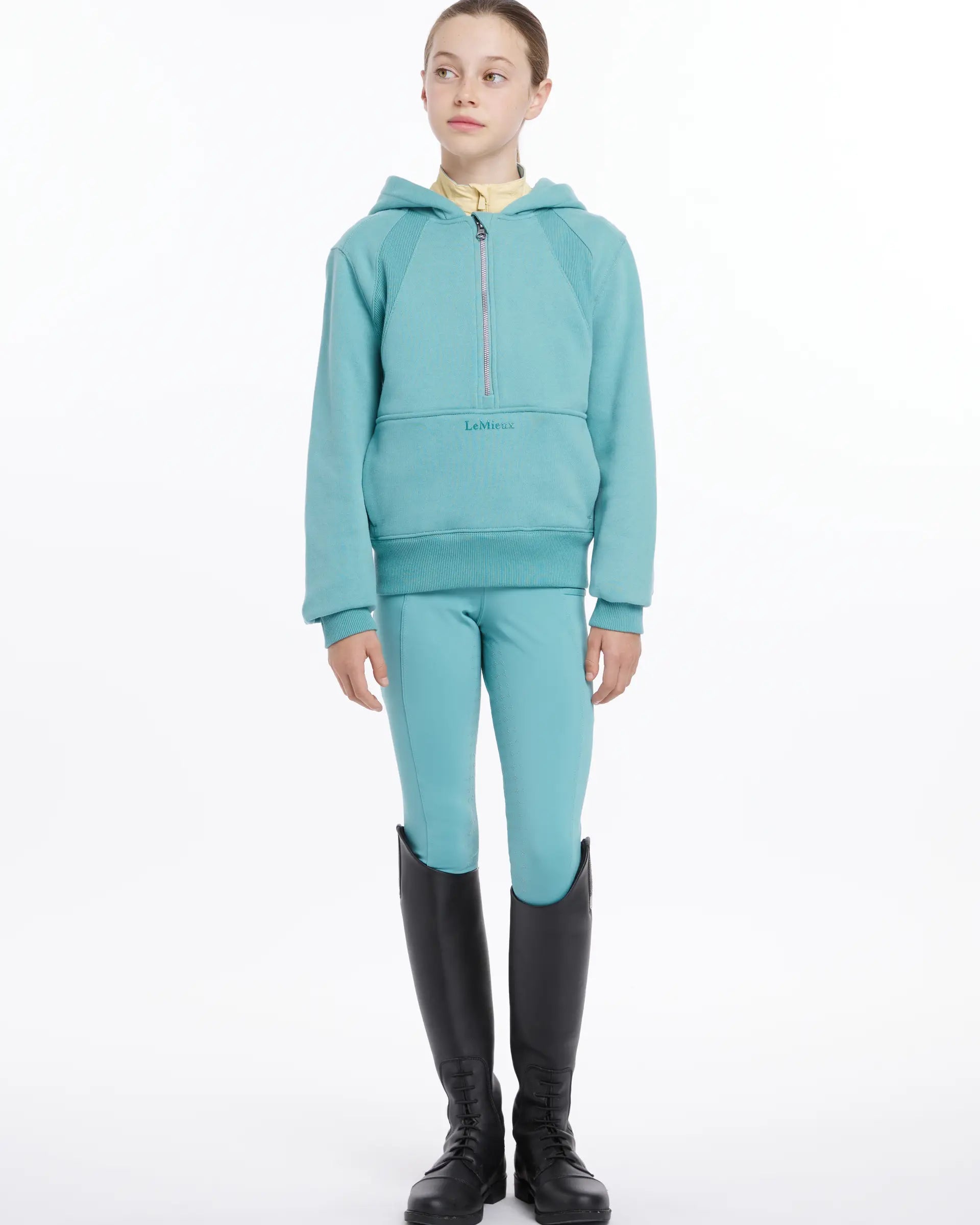 LeMieux Young Rider Lagoon Hoodie. Youth equestrian clothing for riding,  hooded top, casual kids apparel. Available at Equiflair.