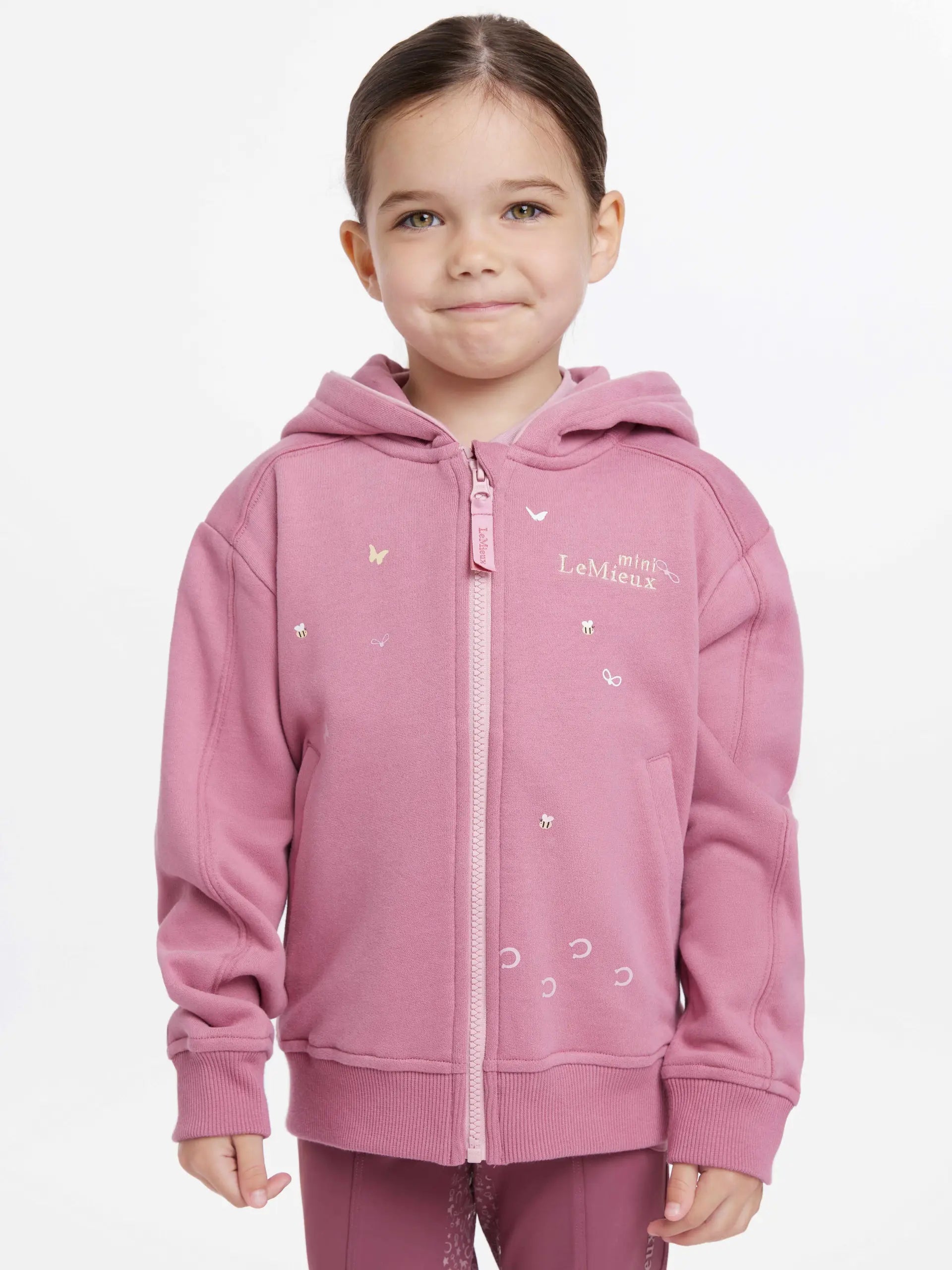 LEMIEUX MINI CHARLIE ZIP THROUGH PEONY Hoodie for Girls - Equestrian Clothing, Pink Zip-Up with Pony Applique Details