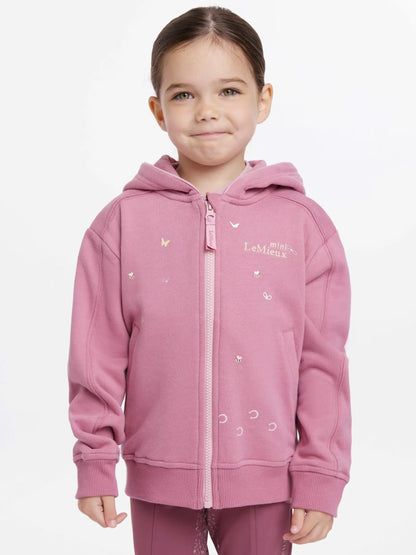 LEMIEUX MINI CHARLIE ZIP THROUGH PEONY Hoodie for Girls - Equestrian Clothing, Pink Zip-Up with Pony Applique Details