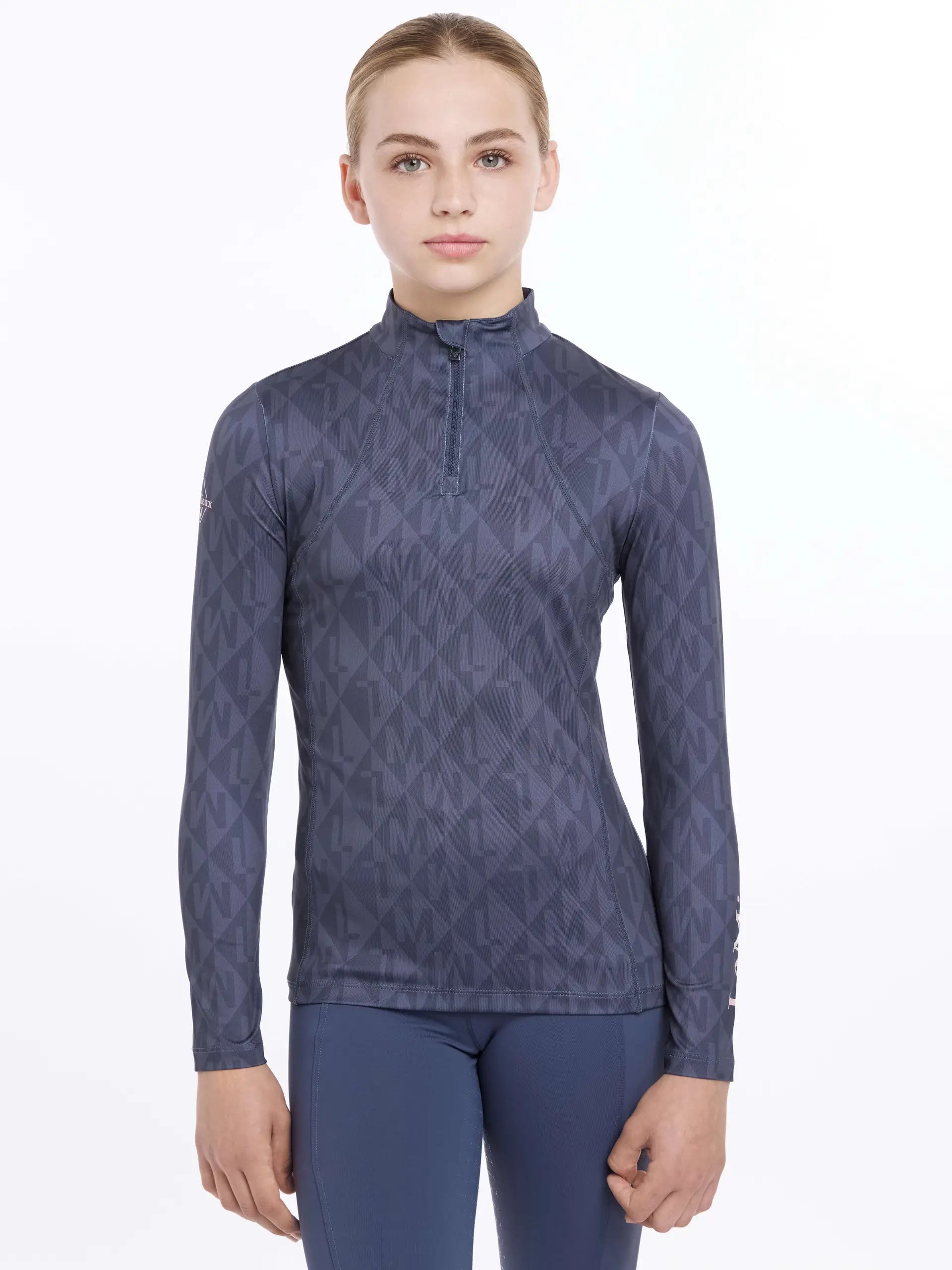 LeMieux Young Rider Clea Dusk Blue Base Layer - Quarter Zip Riding Shirt for Girls Equestrian Apparel