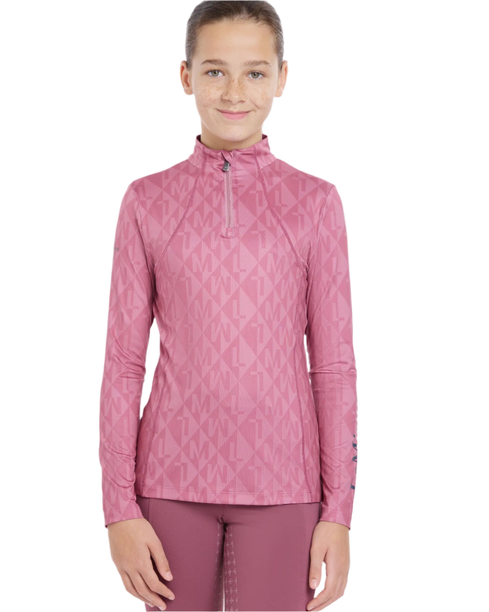 Lemieux Young Rider Clea Base Layer in Peony - UV30+ Quarter Zip Shirt for Girls, Equestrian Apparel