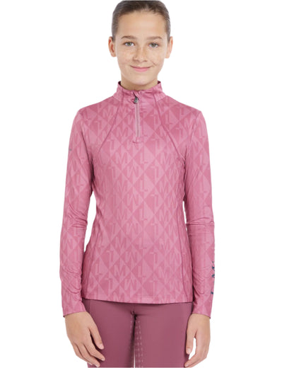 Lemieux Young Rider Clea Base Layer in Peony - UV30+ Quarter Zip Shirt for Girls, Equestrian Apparel