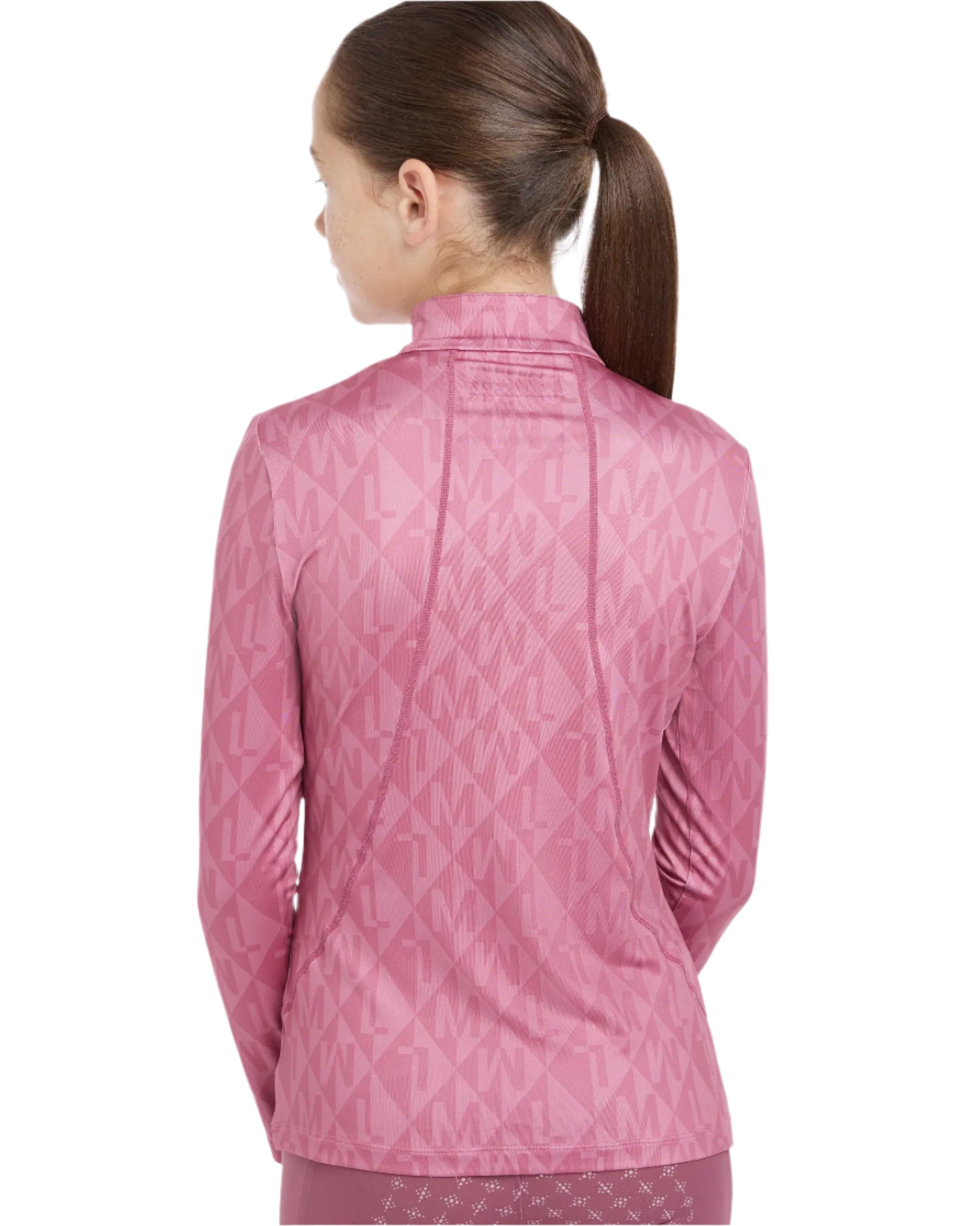 Lemieux Young Rider Clea Base Layer Peony: Girl's Equestrian Quarter Zip, Diamond Print, UV Protection