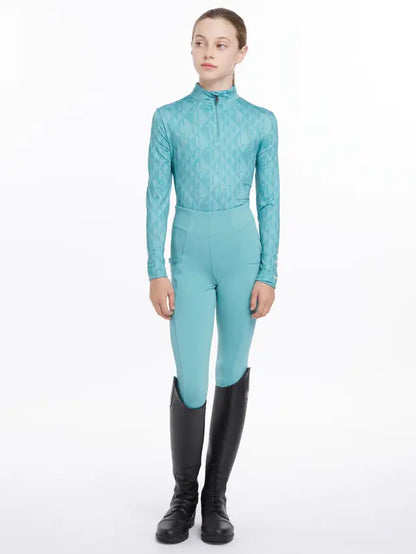 Lemieux Clea Lagoon Riding Shirt: UV Equestrian Base Layer, Diamond Print Riding Apparel.
