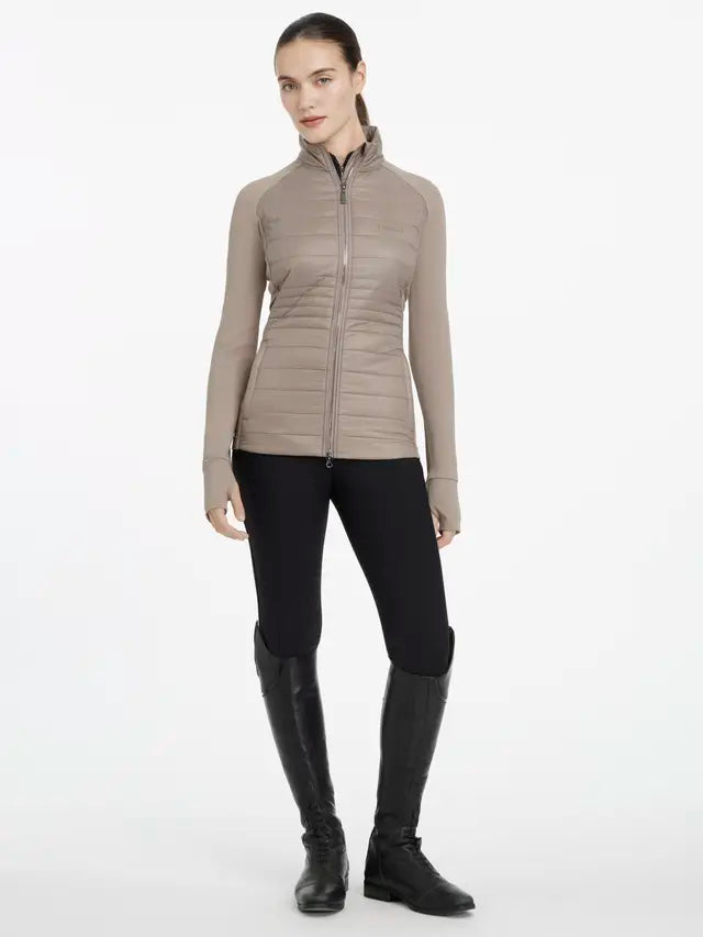 Lemieux Juliette Pecan Jacket: Quilted Front, Jersey Side Panels, Lightweight Insulated Equestrian Style