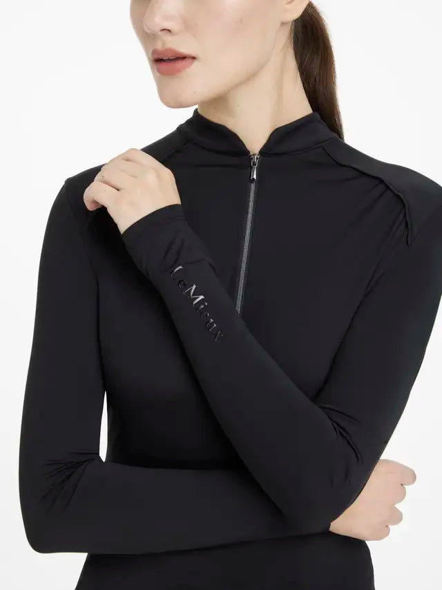 LeMieux Heyden Black Lightweight Base Layer: Quarter Zip, Long Sleeves, Performance Equestrian Shirt