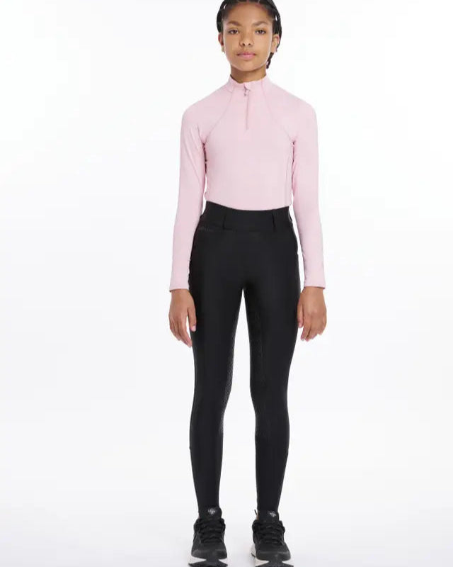 Girl in Lemieux Young Rider Remi Black Breggings - Equestrian Riding Leggings, Black Breeches