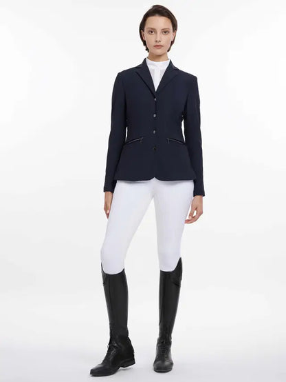 Lemieux Jessica Mesh Navy Show Jacket, Equestrian Riding Apparel, White Breeches, and Riding Boots
