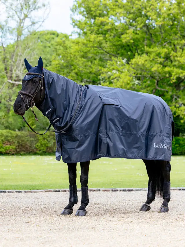 LeMieux Rain Sheet Navy: Waterproof Horse Blanket with Integrated Neck & Tail Flap | Equiflair