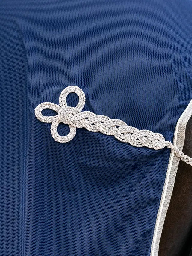 LeMieux Scrim Navy Horse Cooler - Lightweight Mesh, Braided Cord Hip Ornament, Equestrian Show Apparel