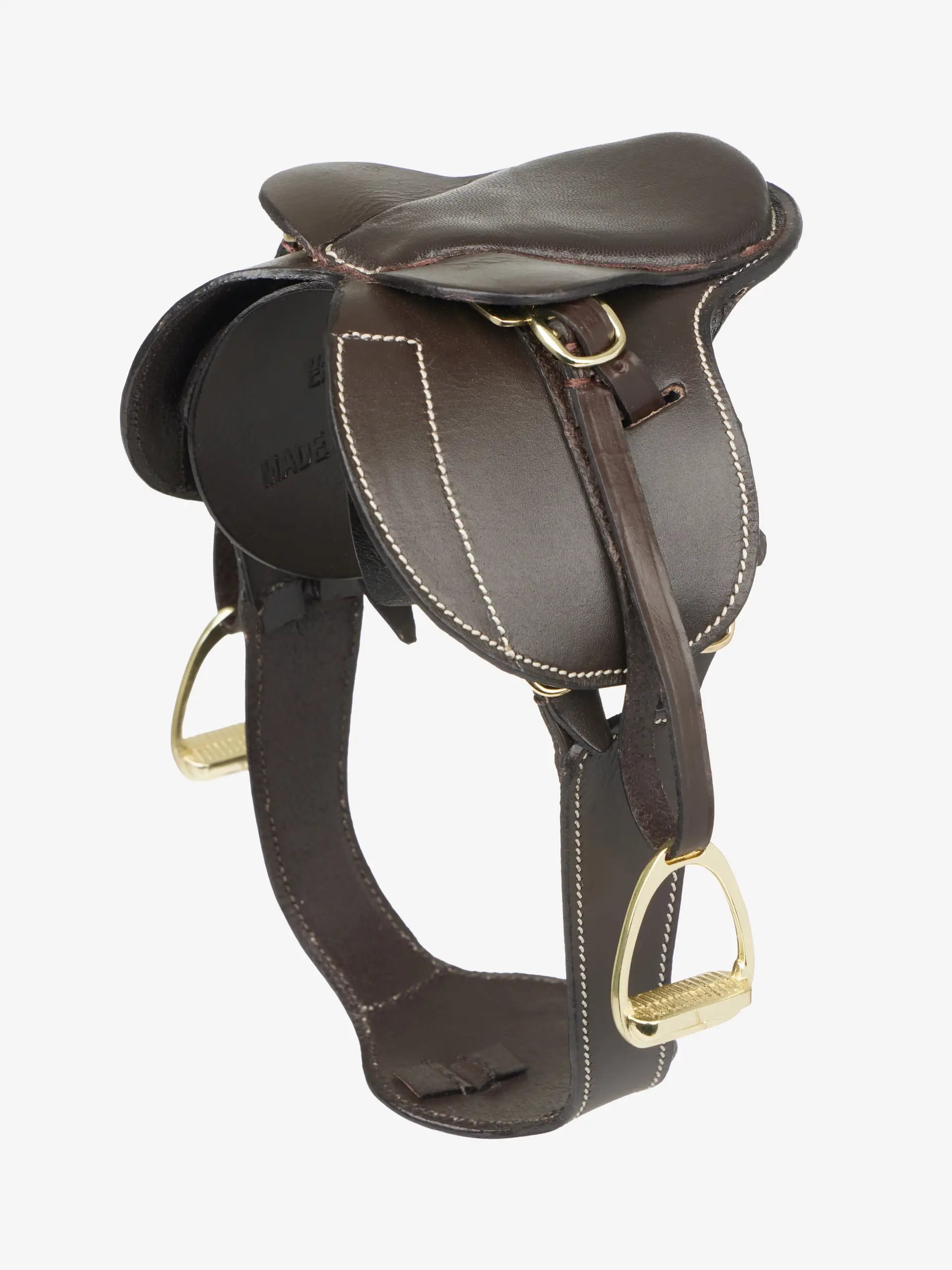 LEMIEUX TOY PONY JUMP SADDLE & Stud Girth in Brown Leather: High-Quality Equestrian Toy Horse Saddle for Kids Aged 8+ by Equiflair