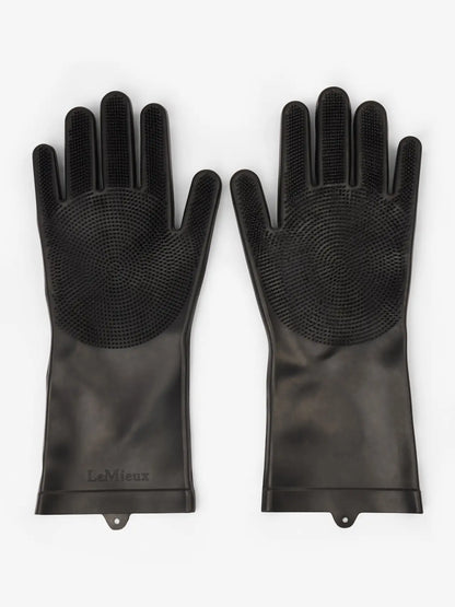 Lemieux Black Rubber Washing Gloves: Grooming, Massage, Waterproof. Equestrian Wash Glove.